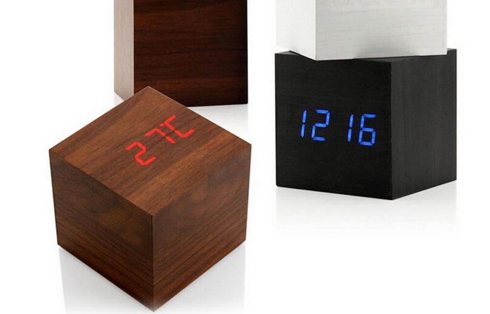 Wooden Cube Alarm Clock