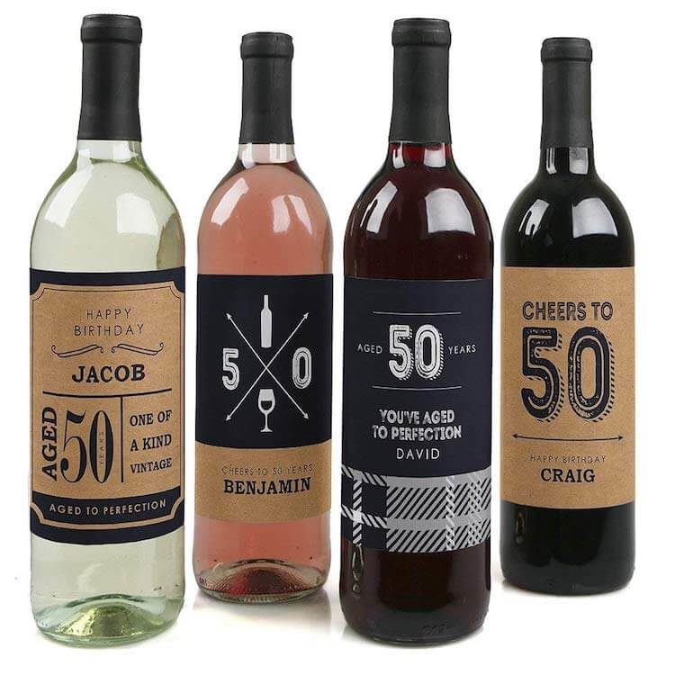50th Birthday Gift Wine Bottle Labels