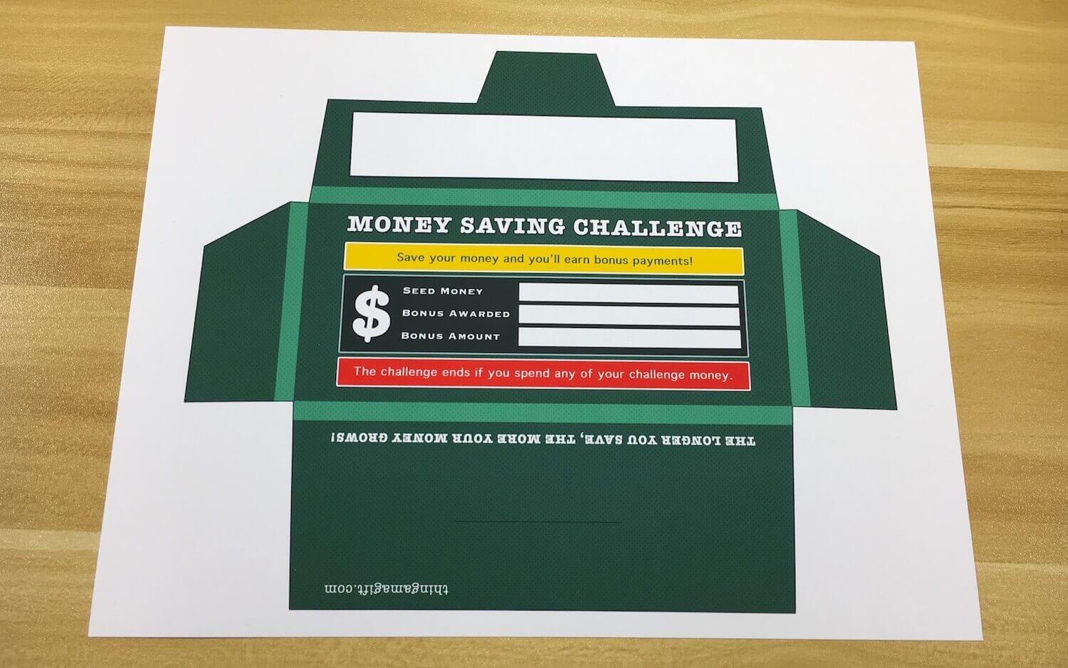 Printed Money Saving Challenge Paper