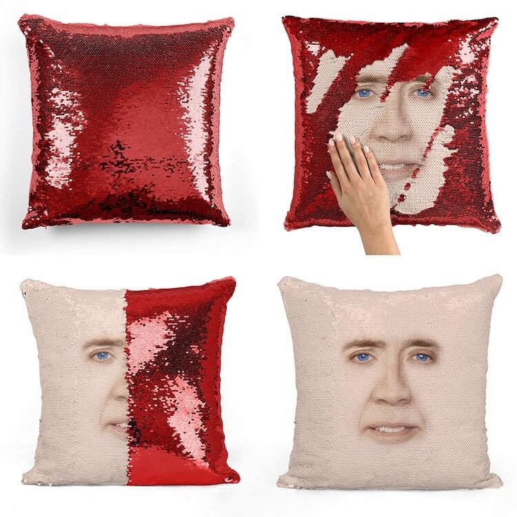 Funny Gift Nicolas Cage Sequin Pillow 2