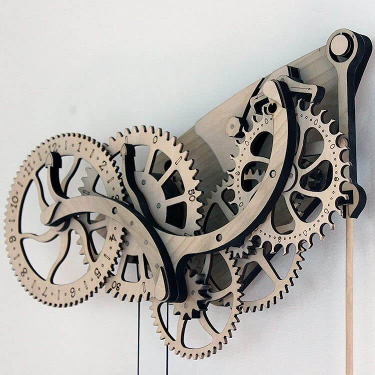 Mechanical Wooden Pendulum Clock Close