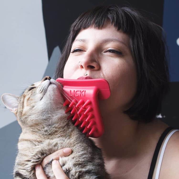 Cat Licking Brush Weird Gift
