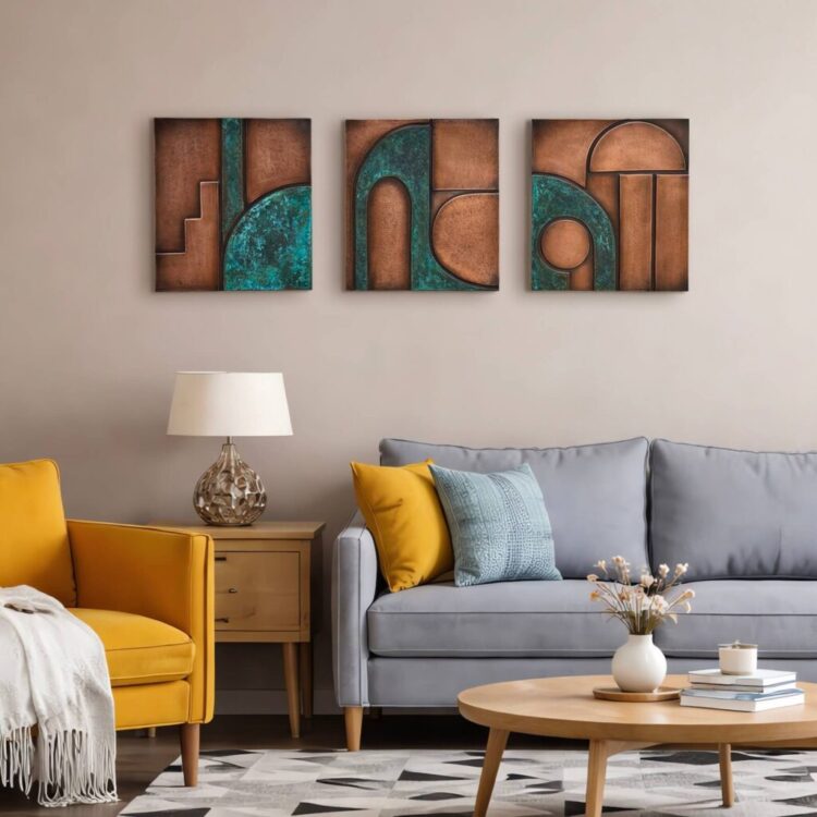 Abstract Geometric Metal Wall Art 3 Panel Sculpture Light Wall B 1024x1024